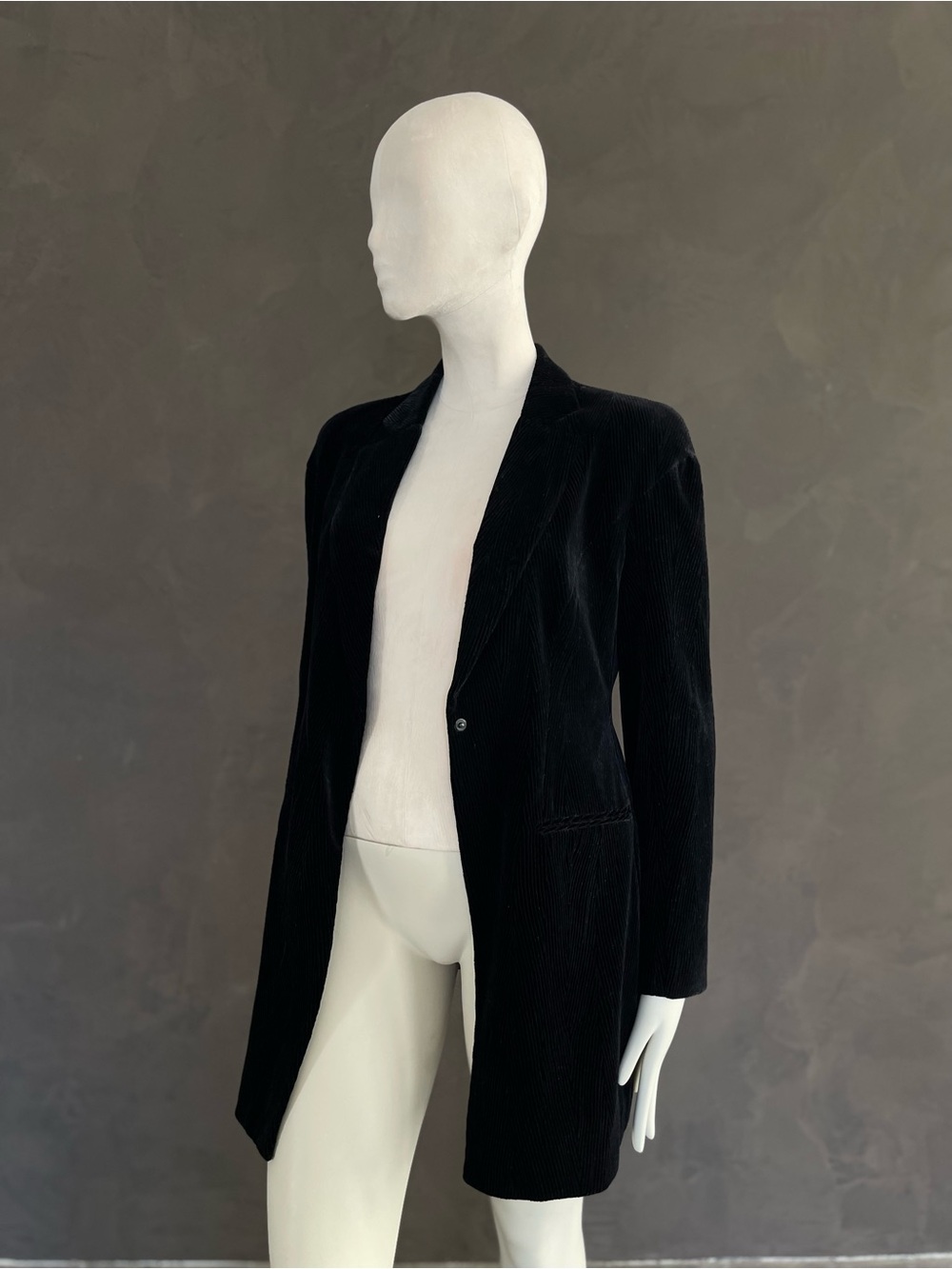 Giorgio Armani Black Corduroy Longline Blazer Silk Blend Silk Lined It 46 — image 3 of 8